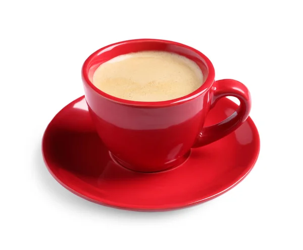 Червона Керамічна Чашка Гарячою Ароматичною Кавою Ізольована Білому — стокове фото