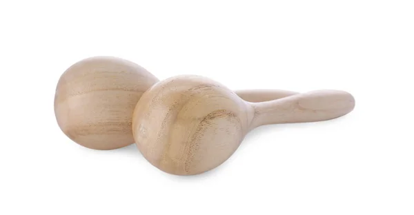 Drewniane Marakasy Izolowane Biało Instrument Muzyczny — Zdjęcie stockowe