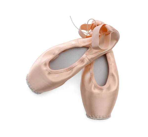 Hermosos Zapatos Ballet Beige Aislados Blanco Vista Superior — Foto de Stock