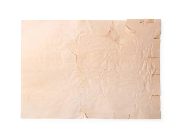 List Starého Pergamenového Papíru Bílém Pozadí Horní Pohled — Stock fotografie