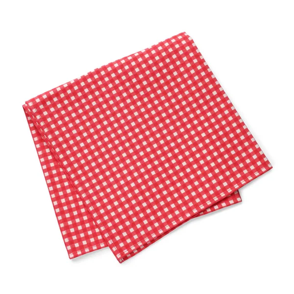 白い背景に赤い小切手のテーブルクロス トップビュー — ストック写真