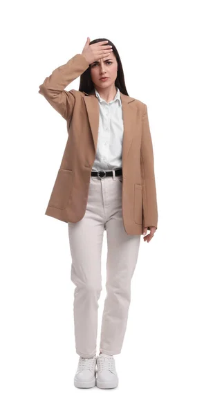 Krásná Podnikatelka Obleku Pózovat Bílém Pozadí — Stock fotografie