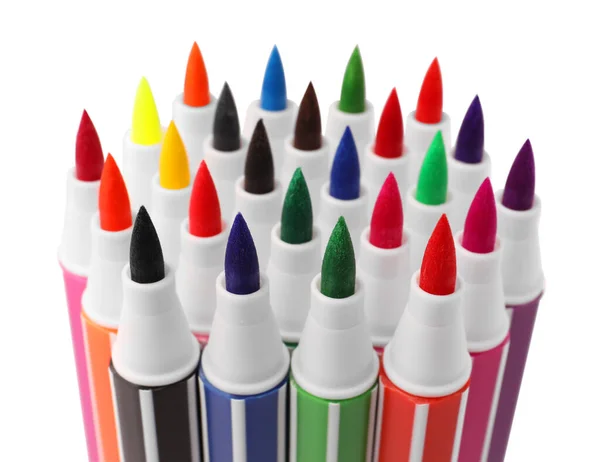 Many Bright Colorful Markers Isolated White — Stock fotografie