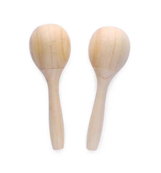 Wooden Maracas Isolated White Top View Musical Instrument — Stock Photo, Image