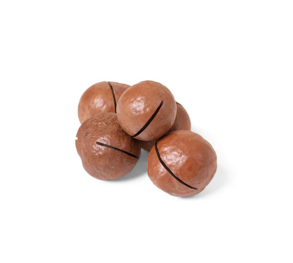 Lahodné Organické Macadamia Ořechy Izolované Bílém — Stock fotografie