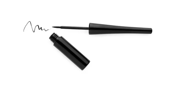 Black Eyeliner Stroke White Background Top View Makeup Product — Stock Photo, Image