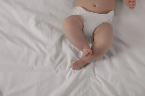 Little Baby Diaper Lying Bed Top View — Stock Photo, Image