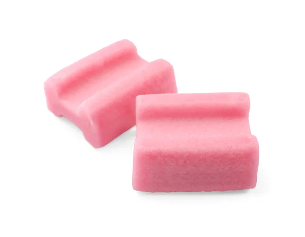 Ízletes Rózsaszín Rágógumi Fehér Háttér — Stock Fotó