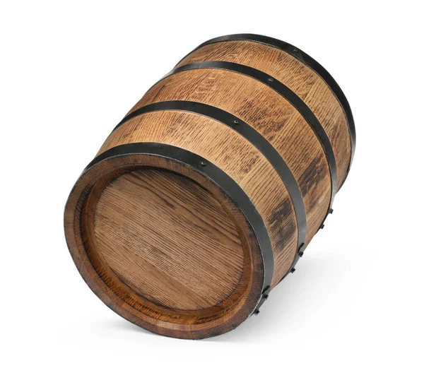 One Traditional Wooden Barrel Isolated White — Stock Photo, Image