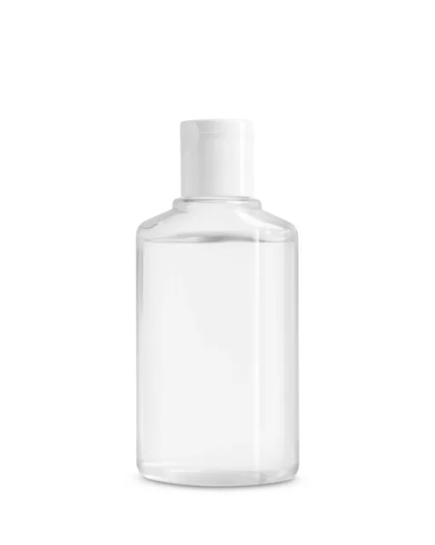 Прозрачная Бутылка Косметическим Продуктом Белом Фоне — стоковое фото