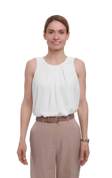 Beautiful Happy Businesswoman Posing White Background — Stock Photo, Image
