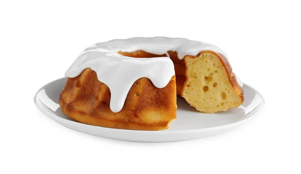 Pyszne Domowe Ciasto Jogurtowe Kremem Białym Tle — Zdjęcie stockowe