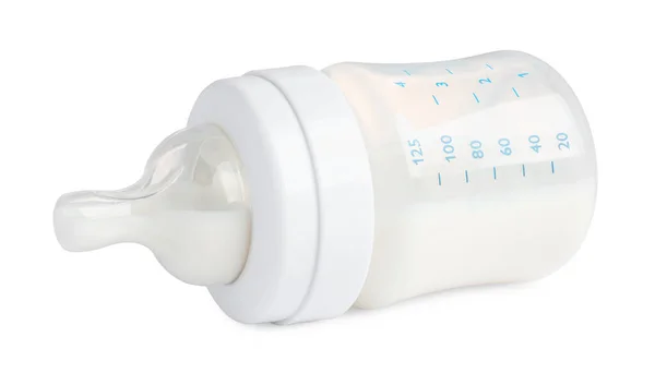 Bottiglia Alimentazione Con Latte Fondo Bianco — Foto Stock