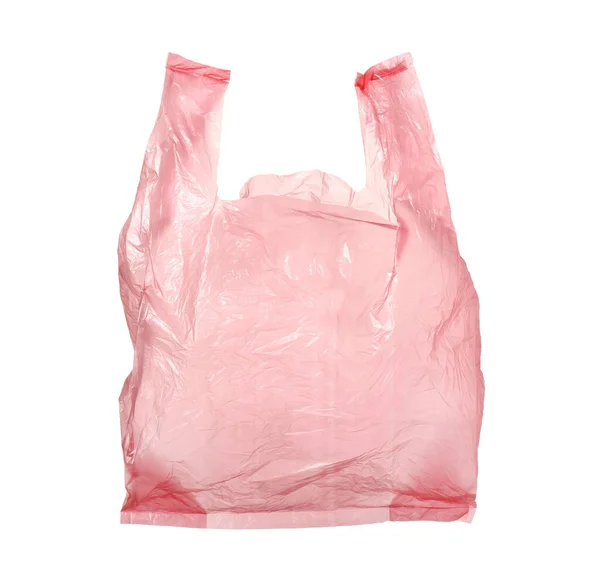One Pink Plastic Bag Isolated White — Stock Photo, Image