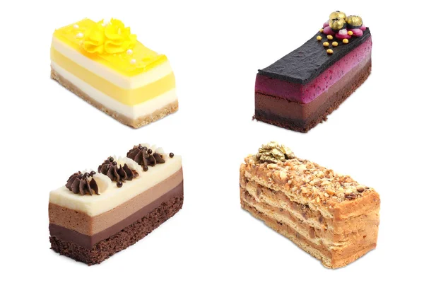 Collage Different Delicious Cakes White Background — Stock Photo, Image