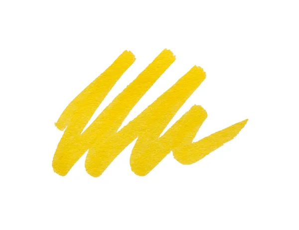 Traço Desenhado Com Marcador Amarelo Isolado Branco Vista Superior — Fotografia de Stock