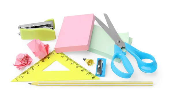 Many Different School Stationery Isolated White — Foto de Stock