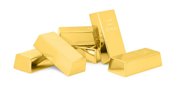 Many Shiny Gold Bars Isolated White — Fotografia de Stock