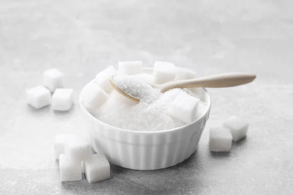 Diversi Tipi Zucchero Bianco Sulla Tavola Grigia — Foto Stock