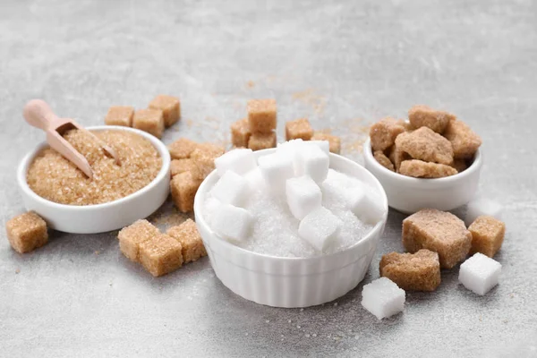 Diferentes Tipos Açúcar Mesa Cinza — Fotografia de Stock