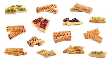 Beyaz arka planda lezzetli poğaçalı kolaj