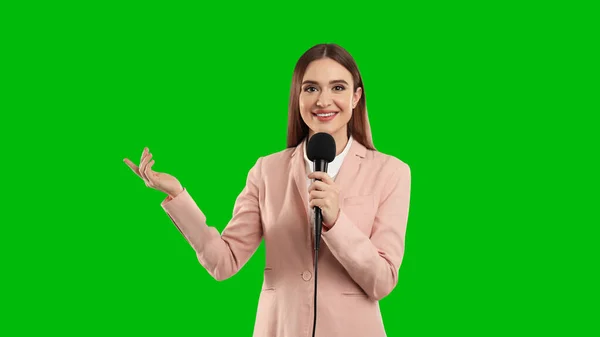 Chroma Key Compositing Broadcaster Microphone Green Screen Banner Design — Stock Photo, Image