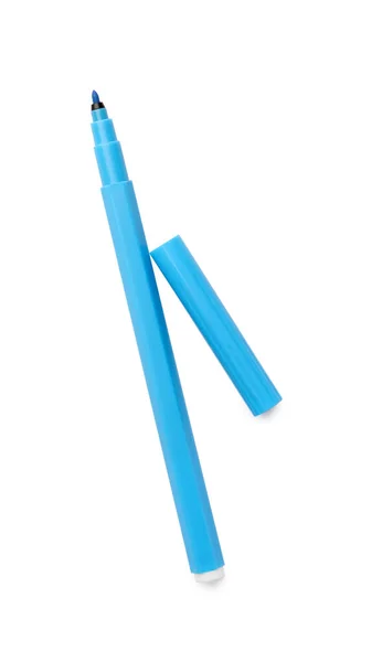 One Light Blue Marker Isolated White Top View — 图库照片