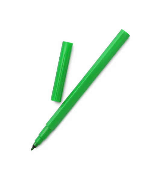 One Green Marker Isolated White Top View — 图库照片