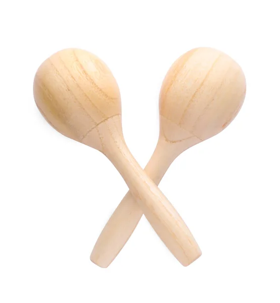 Wooden Maracas Isolated White Top View Musical Instrument — Stock Photo, Image