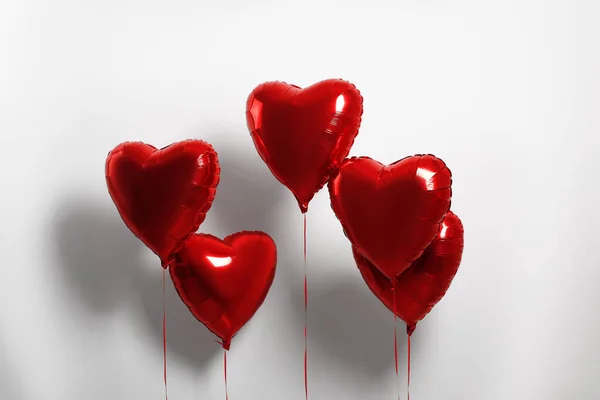 Many Red Heart Shaped Balloons White Background — Photo