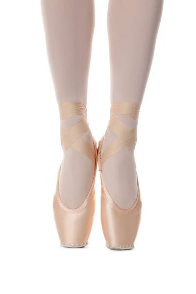 Bailarina Zapatos Puntiagudos Bailando Sobre Fondo Blanco Primer Plano — Foto de Stock