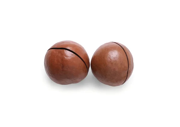 Lahodné Organické Macadamia Ořechy Izolované Bílém Pohled Shora — Stock fotografie