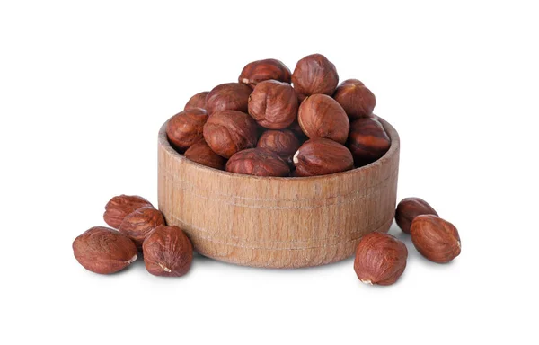 Bowl Delicious Hazel Nuts Isolated White — Stock Photo, Image