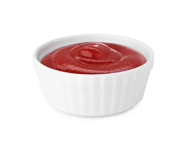 Cuenco Sabroso Ketchup Aislado Blanco Salsa Tomate —  Fotos de Stock