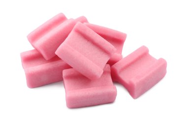 Pile of tasty pink chewing gums on white background clipart