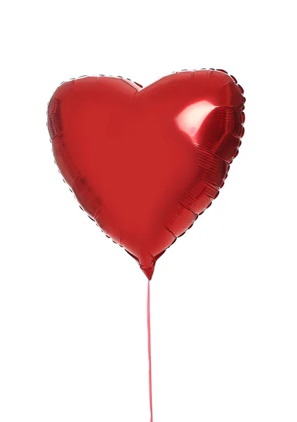 Güzel Kırmızı Kalp Şekilli Balon Beyaza Izole Edilmiş Sevgililer Günü — Stok fotoğraf