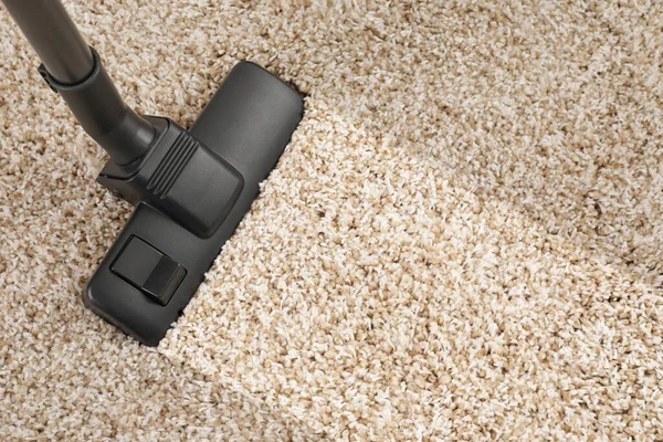 Hoovering Carpet Vacuum Cleaner Top View Space Text Clean Trace — Stock Photo, Image