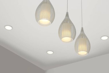Tavanda beyaz modern ışıklandırma, alçak açı görünümü