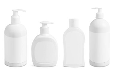 Beyaz üzerine izole cilt ya da saç bakım ürünleri ile kozmetik şişe seti