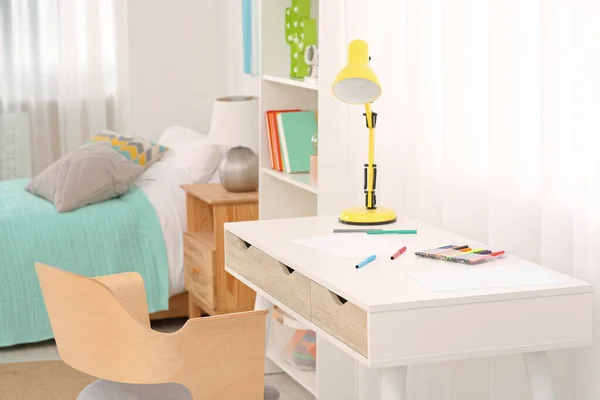 Stylish Child Room Interior Comfortable Workplace — Stock Photo, Image