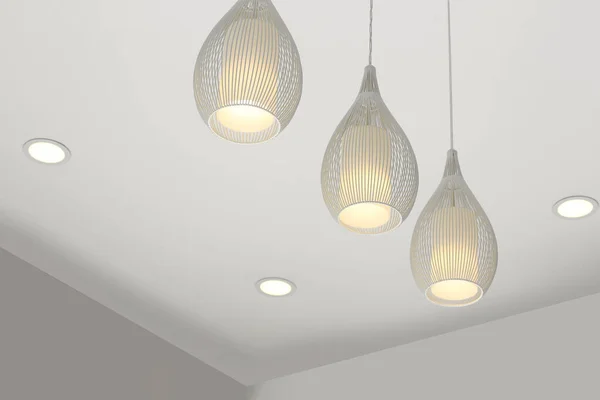 Tavanda Beyaz Modern Işıklandırma Alçak Açı Görünümü — Stok fotoğraf