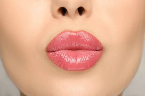Closeup View Woman Glossy Lipstick — Stock Photo, Image