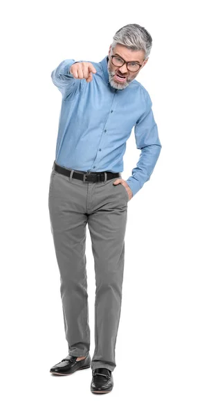 Homme Affaires Mature Vêtements Élégants Posant Sur Fond Blanc — Photo