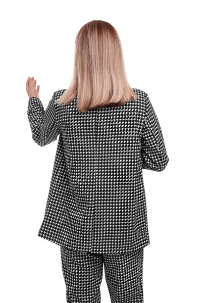 Businesswoman Suit White Background Back View — Stock Photo, Image