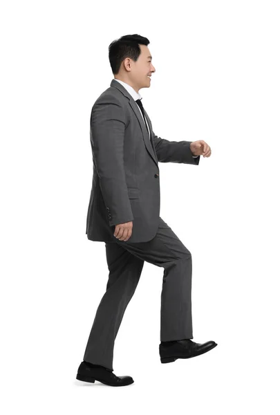 Businessman Suit Walking White Background — Stock Photo, Image