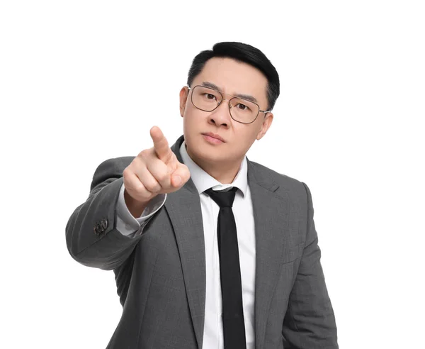 Angry Businessman Suit Posing White Background — Stock Photo, Image