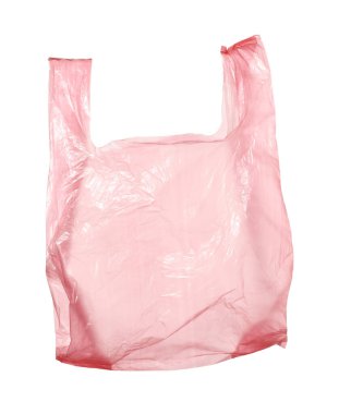 Bir pembe plastik torba beyaza izole edilmiş.