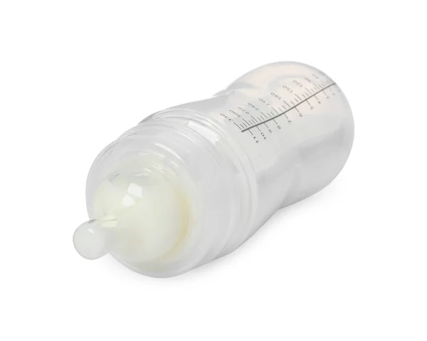Una Bottiglia Alimentazione Con Latte Artificiale Sfondo Bianco — Foto Stock