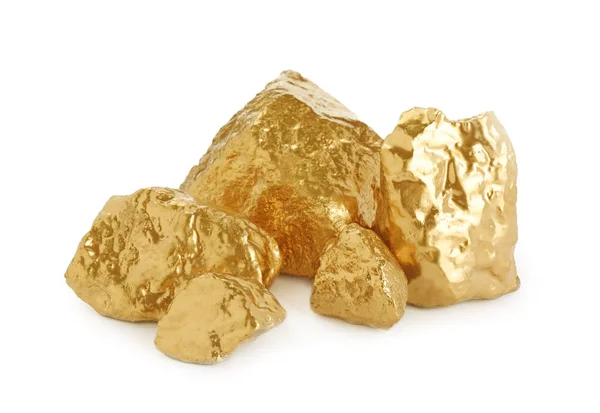 Högen Med Glänsande Guld Nuggets Vit Bakgrund — Stockfoto