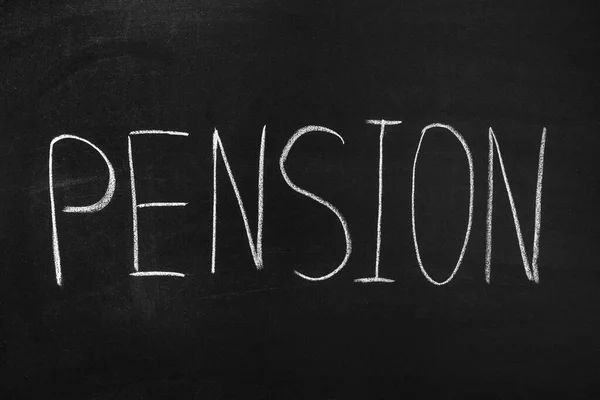 Word Pension Skriven Med Krita Svarta Tavlan — Stockfoto